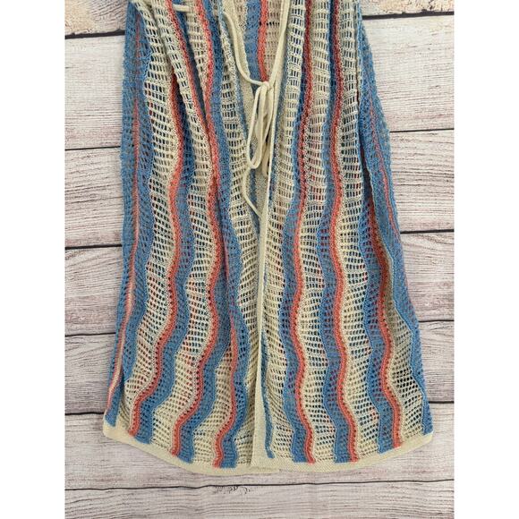 POL Open Knit Cover Up Cardigan Sweater Womens Small Cream Blue Pink - Picture 5 of 11